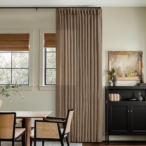 Image of 86 Inch Linen Curtains 2 Panels Set Pinch Pleated for Living Room Bedroom Memory Training Shaped Semi Sheer Dutch Cocoa Pinch Pleat Drapes Hooks Rings Light Filtering Window Curtain Drapes