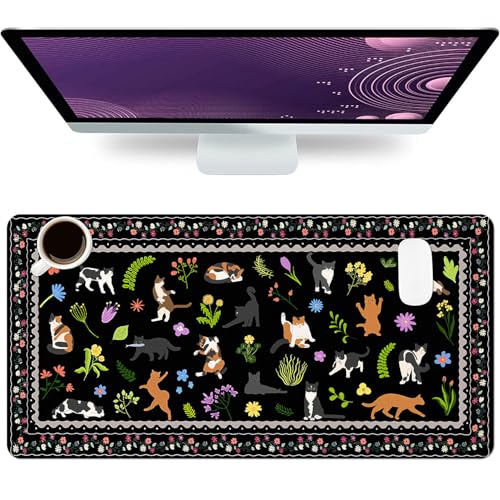 Cute Cats Large Mouse Pad, Desk Matt for Desktop, PU Leather Waterproof Desk Pad, Computer PC Laptop Protector Gaming Mouse Pads for Cat Lover Gifts (23.6