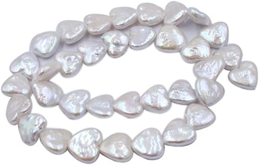 SR BGSJ Jewelry Making Natural 12.5-13mm Heart Shape White Freshwater Pearl Gemstone Beads Spacer Loose Craft Strand 15"