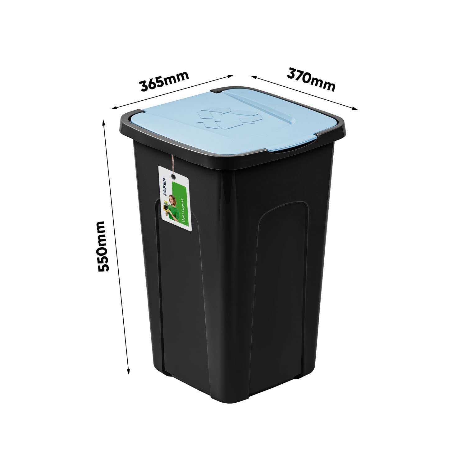 Set van 3 vuilnisbakken met deksel, 50 liter, kleurgecodeerd, voor efficiënte afvalscheiding binnen en buiten, duurzaam, weerbestendig, 56 x 36 x 36