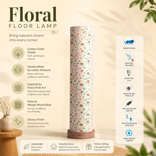 Image of ExclusiveLane 'Forever Us' Mango Wood Decorative Floor Lamp for Bedroom (70 cm, Without Bulb, Handcrafted) | Floor Lamp for Living Room Decoration Desk Lamp for Bedroom