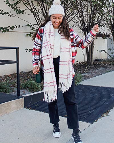 GRAPENT Womens Plaid Flannel Shacket Jacket Button Down Shirt Jackets Long Sleeve Coats4