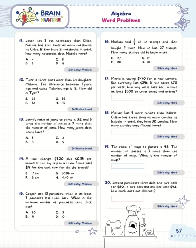 Math Practice Workbook Grades 6-8: 1000+ Questions You Need to Kill in Middle School by Brain Hunter Prep (Arithmetic, Algebra, Geometry, Measurement, ... more in Kill It Series by Brain Hunter Prep) - Image 17