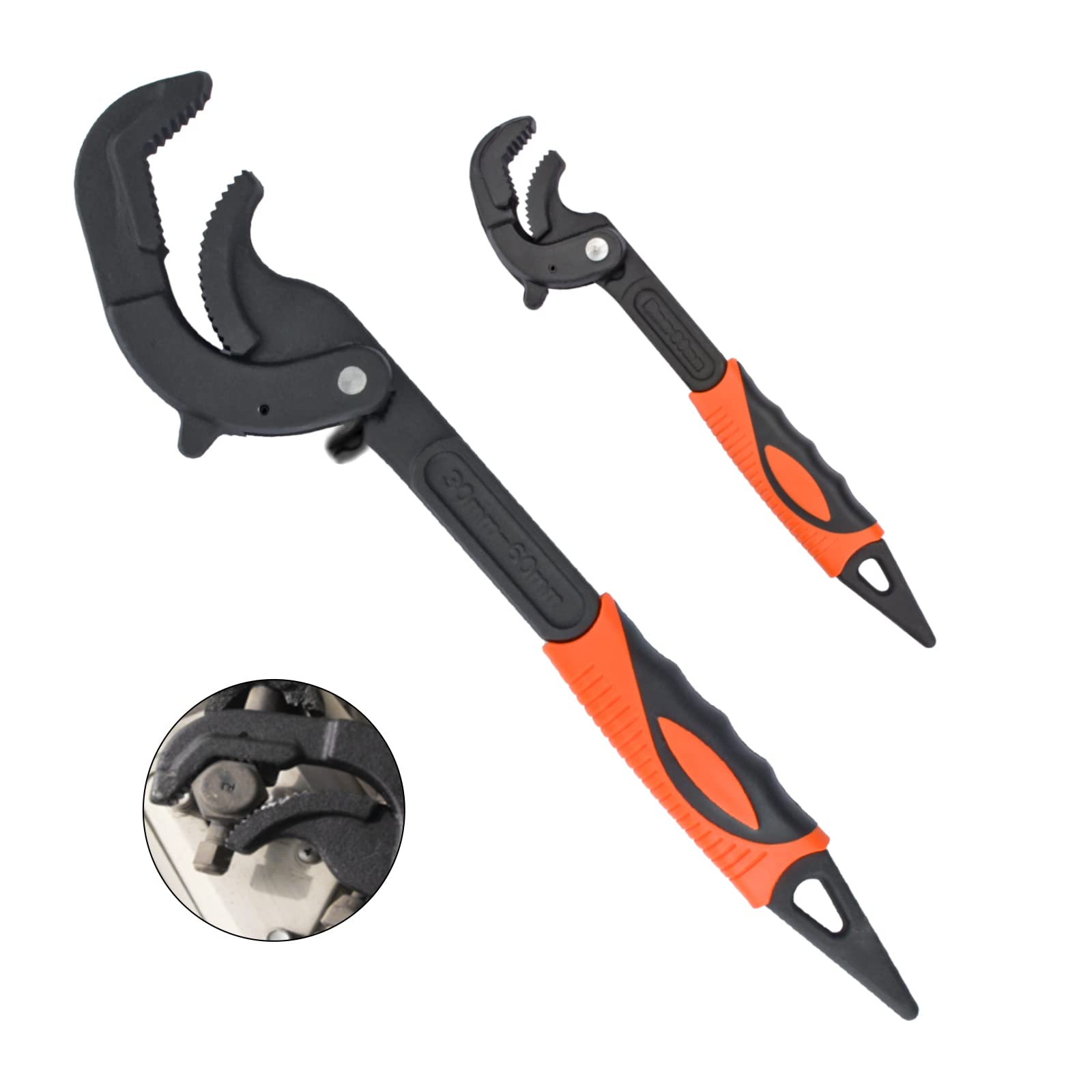AccEncyc 2Pcs Adjustable Wrench Set Pipe Wrench Multifunctional Power Grip Pipe Vise 0.6"-2.4"/14mm-60mm