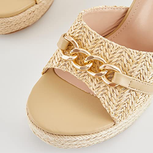 Image of Coutgo Women's Wedge Sandals Platform Espadrille Heel Chain Slip On Casual Summer Slides