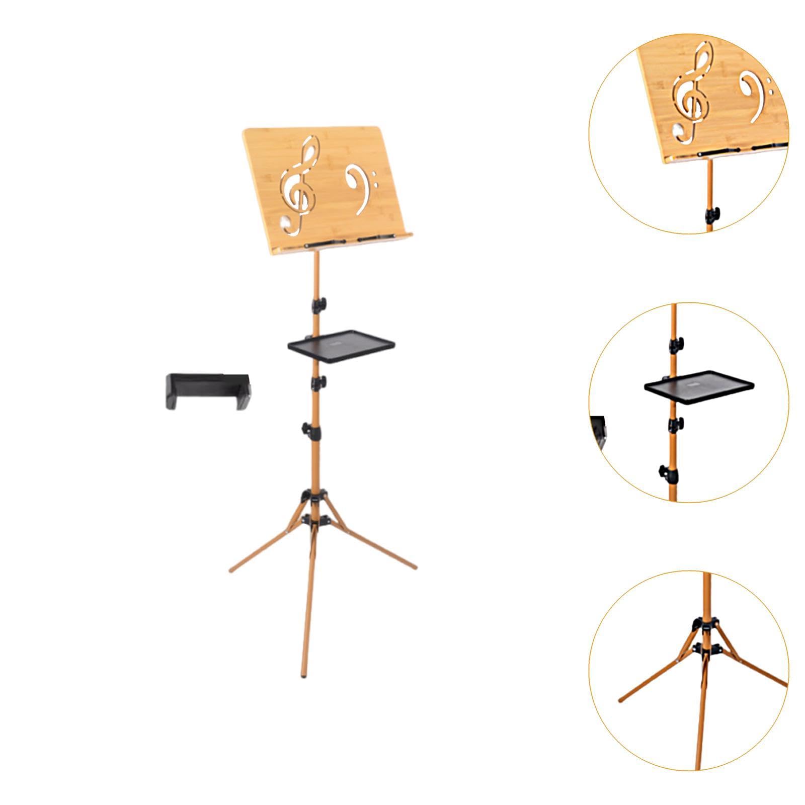 Generic Atril de Música de Madera Plegable con Soporte Ajustable de Altura Y Ángulo Resistente para Partituras Adecuado para Músicos Profesionales Y, con Clip para Teléfono con Bandeja