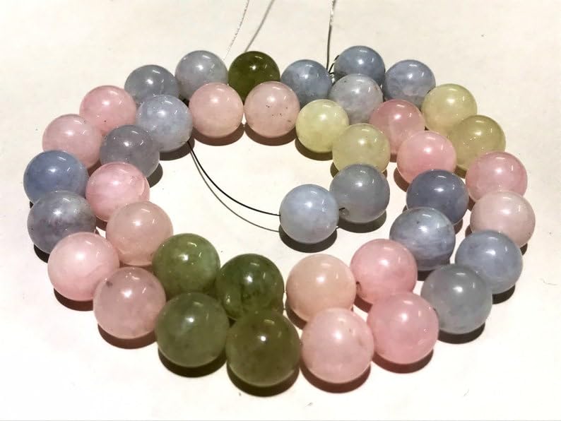 Perles multi-aigue-marine 10mm rondes lisses naturelles pour création de colliers