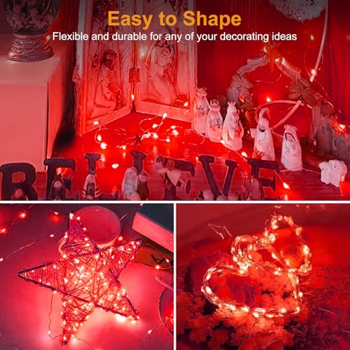 Image of btfarm 6 Pack Fairy Lights Battery Operated [3 Modes], 7ft 20 Led Twinkle Lights String Lights Waterproof Bulk Small Mini Silver Wire for Christmas Mason Jars Wedding Table Centerpiece, Red