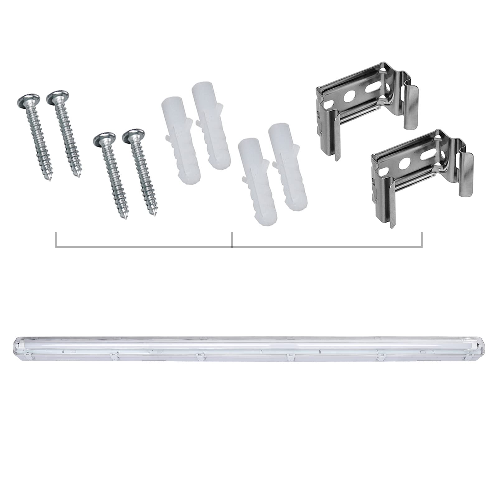 Sonnewelt Lámpara LED para ambientes húmedos, 150 cm, 4 unidades, 6000 K, luz blanca fría, 24 W, 2040 lm, IP65, resistente al agua, T8, lámpara de taller, lámpara de tubo, lámpara completa, lámpara