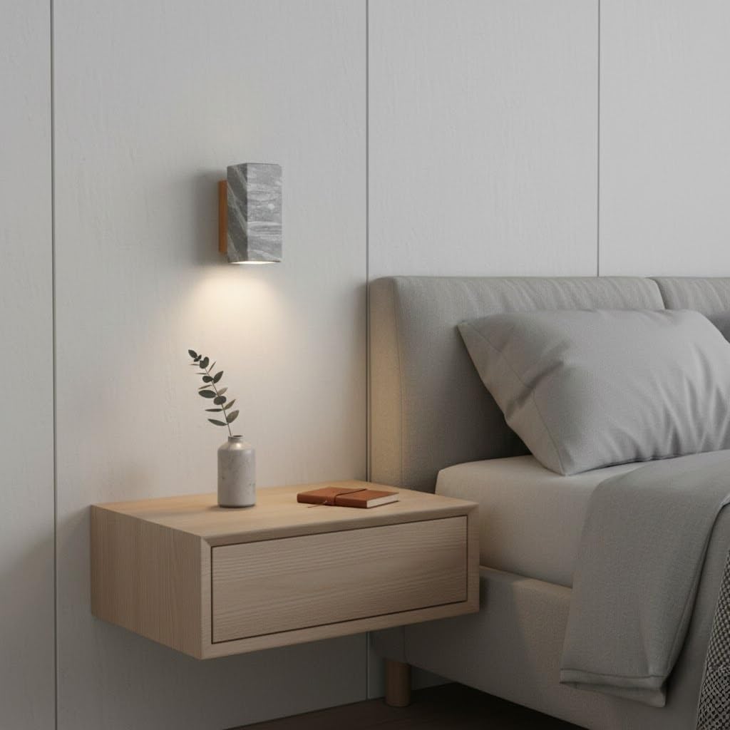 Wall Light, Stone Walnut Wall Sconce, Rectangular Cylinder Wall Lamp for Bedroom, Hallway, Living Room, Entryway, Corridor, Minimal Fixture, Apartment Loft Home, Hall Accent Nook Parlor(Small)