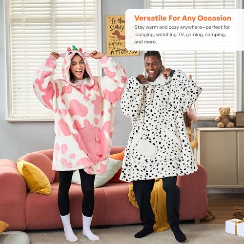Image of Giggling Getup Wearable Blanket Hoodie for Women and Men Sherpa Fleece Hooded Blanket Sweatshirt Warm Cozy Sherpa Wearable Throw Oversized Hoodie with Giant Pocket & Sleeves for Adult Dalmatian