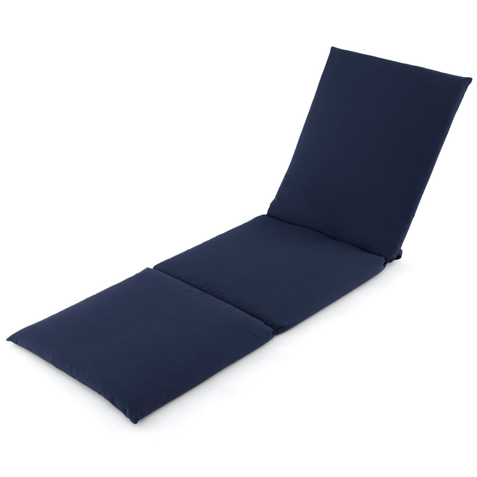 Multigot Sun Lounger Cushion, 182 x 59cm Tri-Fold Garden Chair Cushions with Hook & loop Fastener Straps, Patio Sunlounger Sunbed Replacement Pad Thick Recliner Pad for Indoor Outdoor (1, Navy Blue)