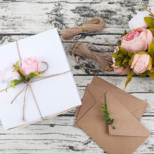 Boîtes présents avec couvercle blanches kraft corde chanvre conteneurs - 4