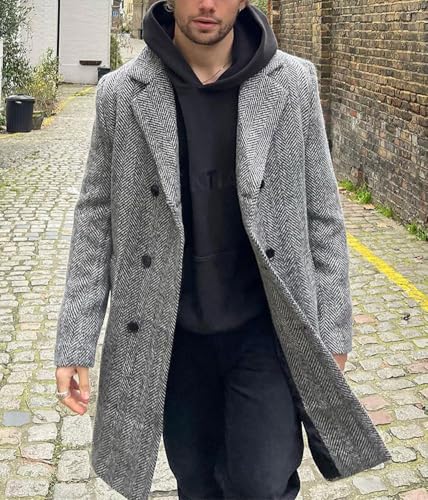 chouyatou Men's Winter Casual Lapel Wool Blazer Jacket Double Breasted Wool Blend Pea Coat Overcoat4