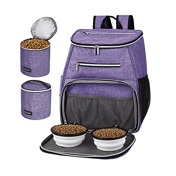 BAGLHER-Dog-Travel-Bag-BackpackAirline-Approved-Pet-Supplies-BackpackDog-Travel-Backpack-with-2-Silicone-Collapsible-Bowls-and-2-Food-Baskets-Purple Waterproof Dog Saddle Bag with Poop Bag Dispenser - Adventure Paws
