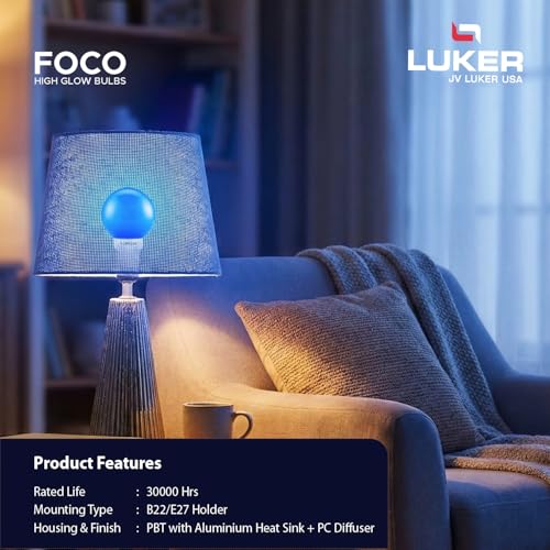 Image of LUKER JVLuker 0.5W LED Bulb B22 Base Energy Efficient Light 120 Degree Wide Beam Coverage High CRI Lights for Home and Office Indoor & Outdoor, 1 Year Warranty (Pack of 1, Blue)