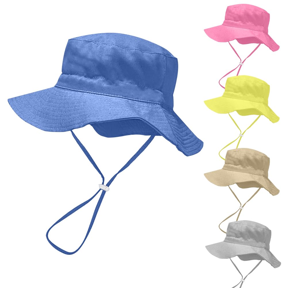 Cappello da sole per bambini, regolabile, con tesa larga, protezione solare UPF 50, cappello da pescatore per ragazze e ragazzi, rosa a fiori, 6-12 Mesi