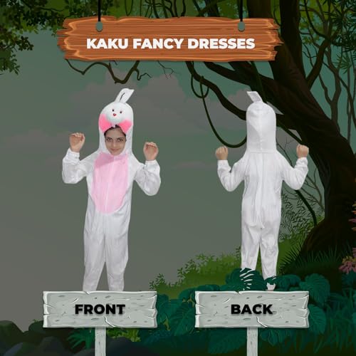 Image of Kaku Fancy Dresses Fleece Rabbit Pet Animal Costume For Kids - White & Pink, 5-6 Years | Animal Fancy Dress For Boys & Girls
