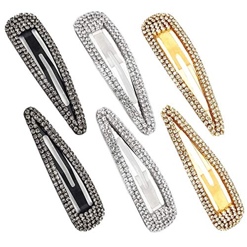 6 Pcs Crystal Hair Clips Fashion Rhinestone Hair Barrettes Water Drop HairPins Headwear Fashion Hair Accessories Crystal Metal Hair Clips for Women Girls