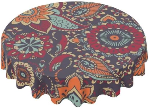 Mantel redondo de mandala bohemio de 60 pulgadas, colorido indio, bohemio, arte rústico, moderno, impermeable, reutilizable, para picnic, fiesta,