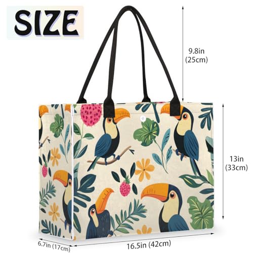 Cute Toucan Plant Tote Bag for Women Large Beach Bag Reusable Tote Bags for Work Travel Beach Shopping2