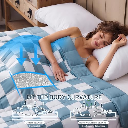 Blue Checkered Weighted Blanket for Adults 15lbs, 48"x72", Twin Full Size Cooling Plaid Heavy Throw Blanket for 120-160lbs, Microfiber Soft Thick Big Blankets Weighted Comforter Gift for Sleeping