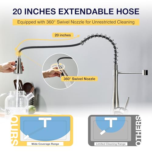 Image of Kitchen Faucets with Pull Down Sprayer, High Arc Single Handle Classic Stainless Steel Sink Faucet 1 or 3 Hole, Suitable for Farmhouse Camper Laundry Rv Bar, Brushed Nickel