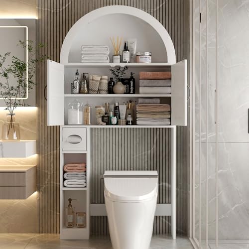 GASLIKE Over The Toilet Storage Cabinet with Doors, White Bathroom Space Saver Organizer with...