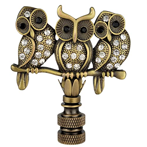 Image of Royal Designs, Inc. Rhinestone Owl Trio Finial for Lamp Shade, F-5104AB-1, Antique Brass