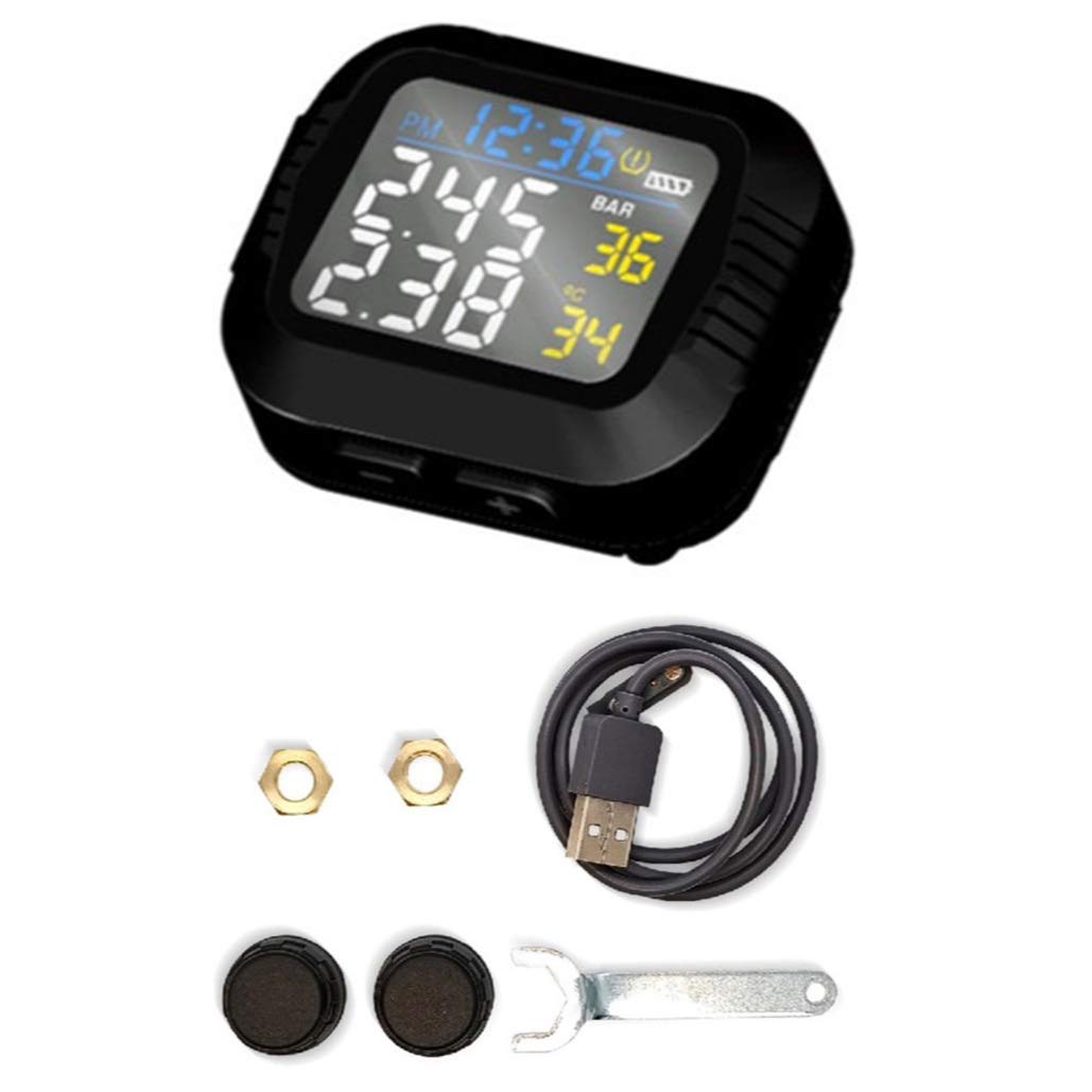 de Monitoreo de PresióN de NeumáTicos en Tiempo Real para Motocicletas a de Agua Pantalla LCD InaláMbrica Sensor Externo TPMS