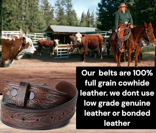 Image of F&L CLASSIC Western Belt without buckle for men - Full Grain Leather Cowboy Belts for jeans - One Piece Leather strap belt