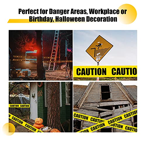 CAUTION Tape Non Adhesive, Yellow Warning Tape Barricade Safety Tapes with Bold Black Font Text, Maximum Readability for Halloween Decorations Workplace Danger Areas - 20M x 7.5CM