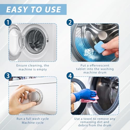 Image of Washing Machine Cleaner Descaler Tablets, 24 Count (1 Year Supply) - Powerful Deep Clean for HE Front Load & Top Load Washers, Unscented Septic Safe Deodorizer, Cleans Inside Drum & Laundry Tub Seal