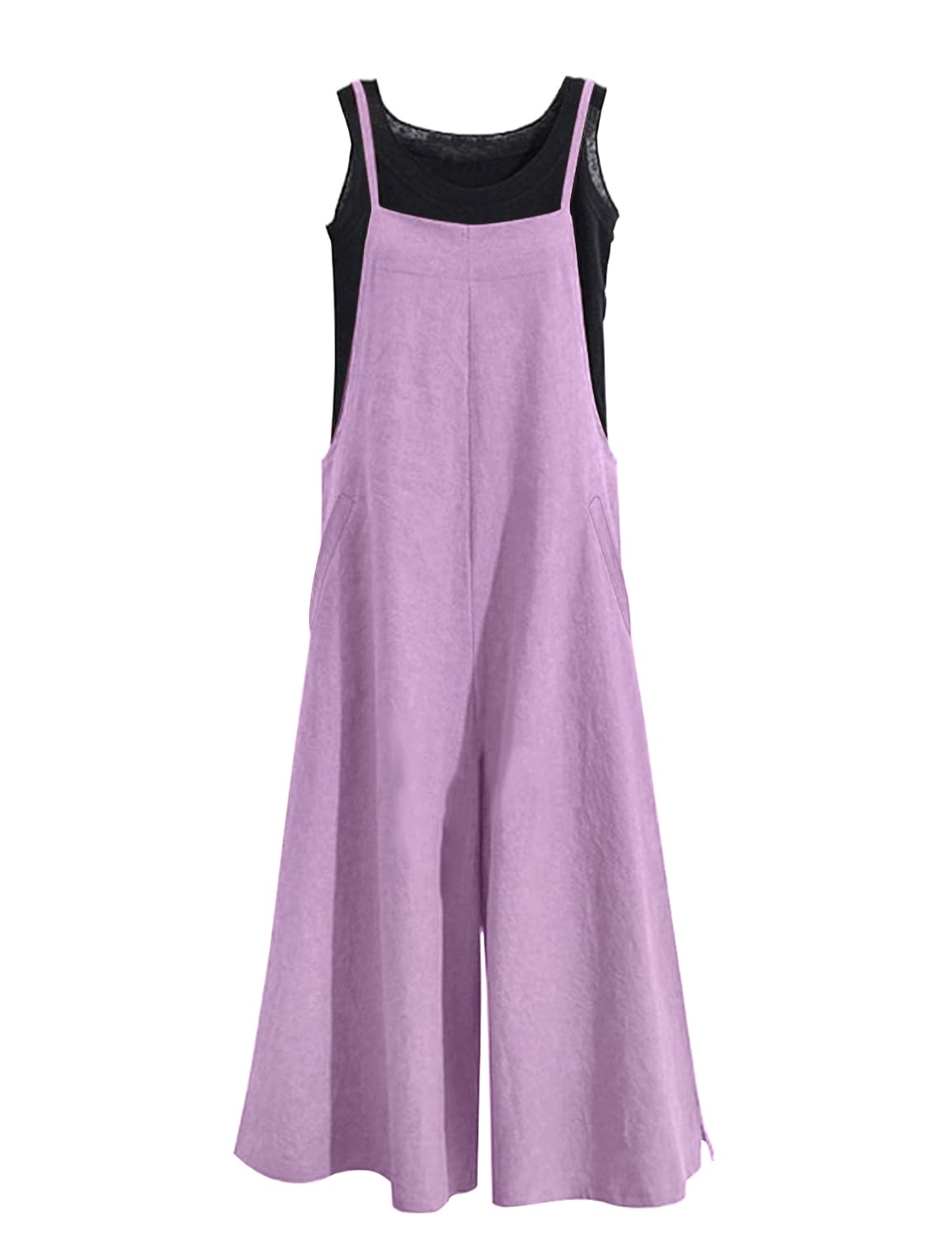 YESNO Women Casual Loose Long Bib Pants Wide Leg Jumpsuits Baggy Cotton Rompers Overalls with Pockets PZZTYP2