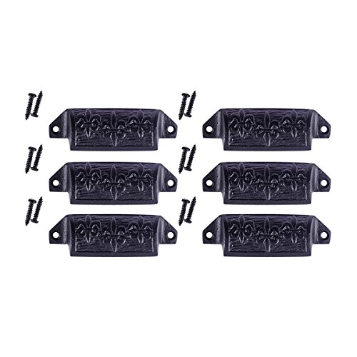 Black Wrought Iron Cabinet Drawer Bin Cup Pulls 4" W X 1.5" H Le' Saint Ornate Rustic Iron Kitchen Or Dresser Pull Handles Knobs Powder Coat Finish With Mounting Hardware Renovators Supply Pack Of 6