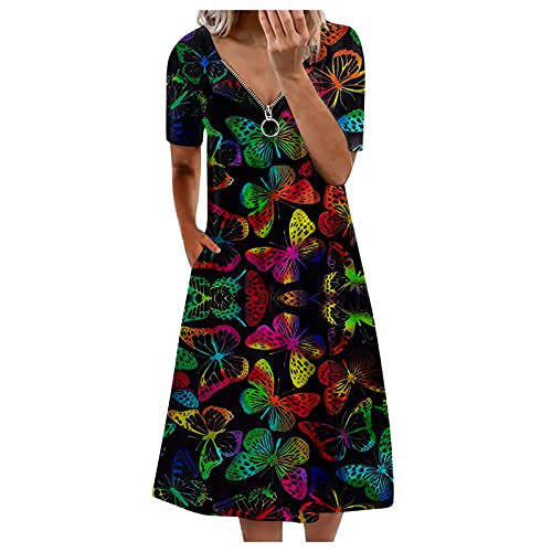 Nicht positionierendes lässiges V-Ausschnitt-neues Reißverschluss-Sommer-Frauen-Druckkleid Damenkleid Damen Kleider Langarm