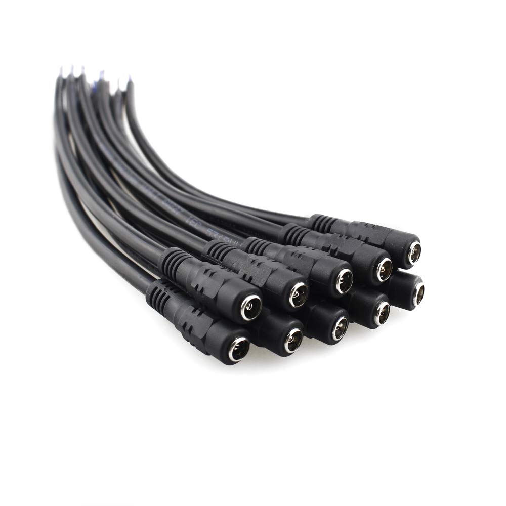 SIM&NAT 18 AWG DC Power Pigtail Cable, 2.1mm x 5.5mm Barrel Plug Wire Female Connectors for CCTV Security Camera and Led Lighting Power Adapter, Pack of 10
