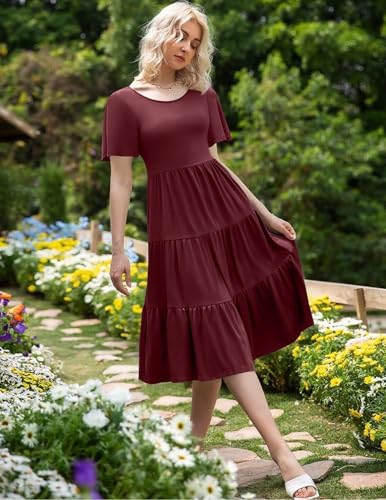 Zeagoo Women's Summer Dress Midi Floral Flutter Short Sleeve Casual Dresses with Pockets Tiered Flowy Boho Beach Dress2