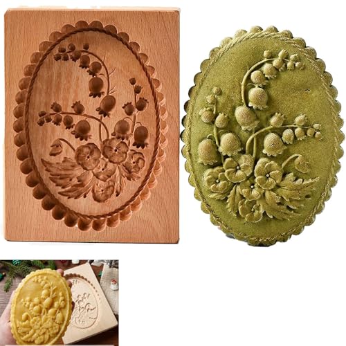 Carved Wooden Gingerbread Cookie Mold,3D Wooden Baking Mold Cookie Biscuit Press Stamp Molds, Cookie Cutter Set with Provance Rose Cookie Stamp,DIY Biscuit Chocolate Stamp Mould (Violet-Large)