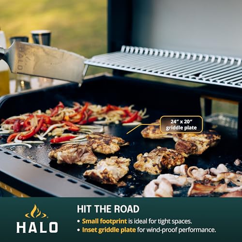 Image of HALO Elite2B Outdoor Griddle | 2 Burner, 4 Cooking Zones | Portable with Warming Rack | 480 sq. in. (24″ x 20″) Wind-Proof Cooking Surface | Propane and Natural Gas Grill | HZ-1003-XNA