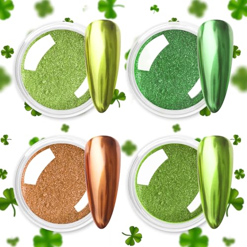 Allstarry Green Chrome Nail Powder, 4 Colors Mirror Effect Metall...
