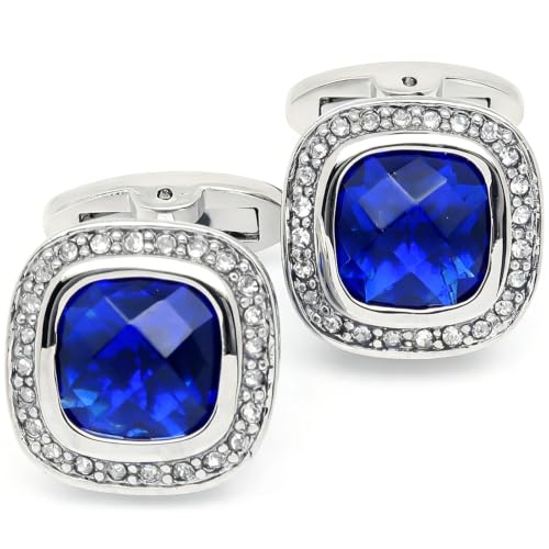 Mancuernillas plateadas con cristal azul cuadradas para hombre miniatura 6