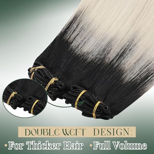 Image of Ugeat Blonde Hair Extensions Clip in Ombre 20 Inch 7pcs 120g for Party | Clip in Human Hair Extensions , Natural Black Ombre Platinum Blonde , Hair Clip on Extensions Easy Application