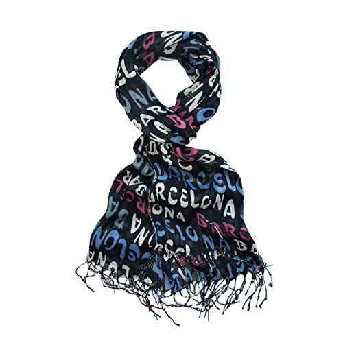 TrendsBlue Elegant Letters Print Barcelona Fringe Scarf2