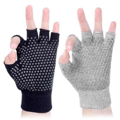 Xelsluthe 2 Pairs Half-Finger Workout Gloves Non Slip Fingerless Yoga