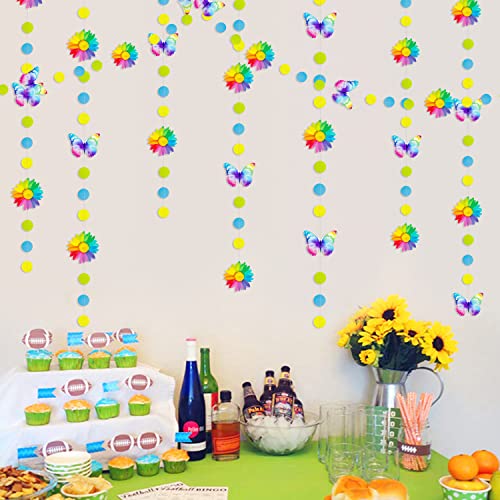 Image of Rainbow Butterflies Sunflower Garland Colorful Blue Yellow Green Circle Dot Hanging Paper Streamer Banner for Spring Summer Birthday Engagement Wedding Bridal Shower Fiesta Party Decorations Supplies