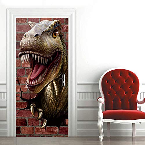 Sticker porte effet dinosaure 3D mural papier peint imperméable 88x200 - 3