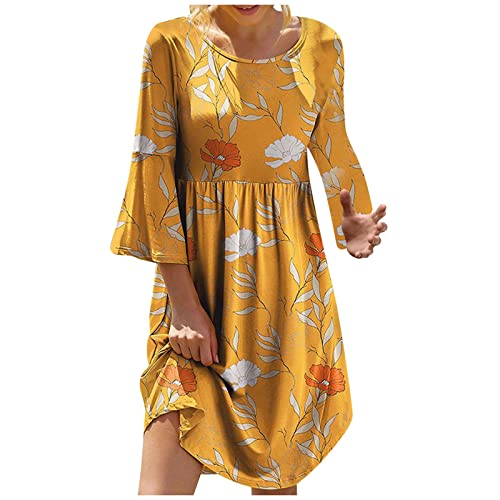 Tunic Dress Ruffle Sleeve Leisure Polyester Dresses For Women Super Soft Dresses Floral Autumn Loose Fit Pleated Wedding Round Neck Knee-Length Dress Women's #TOP12