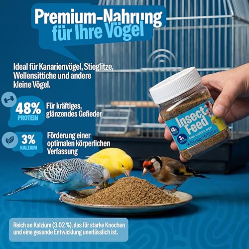 Natürliches Insektenmehl Aus Larven Der Schwarzen Soldatenfliege Für Vögel - Proteinreich Und Kalziumhaltig Zur Ernährung Von Kanarienvögeln, Stieglitzen, Wellensittichen Und Wildvögeln