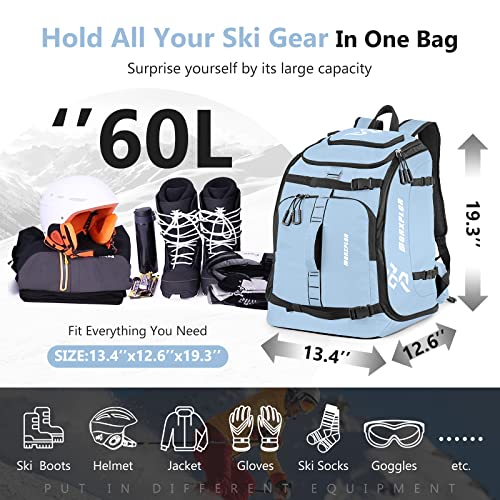 Morxplor Ski Boot Bag Backpack, 60L Padded Ski Gear Bag & Snowboard Boot Bag,Large Capacity Waterproof Ski Travel Bag & Ski Boot Travel Backpack For Helmet,Goggles,Gloves,Skis,Snowboard Gear #TOP1